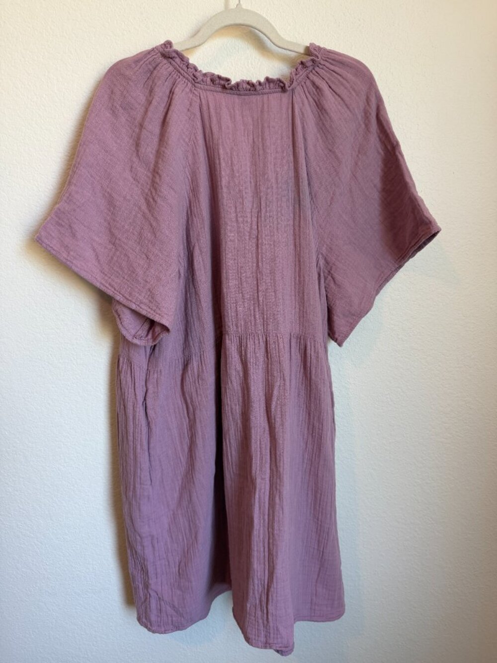 Old Navy Rose Dawn Pink Cotton Gauze Demi Swing Dress XXL V-Neck Ruffle Pockets - Picture 8 of 8